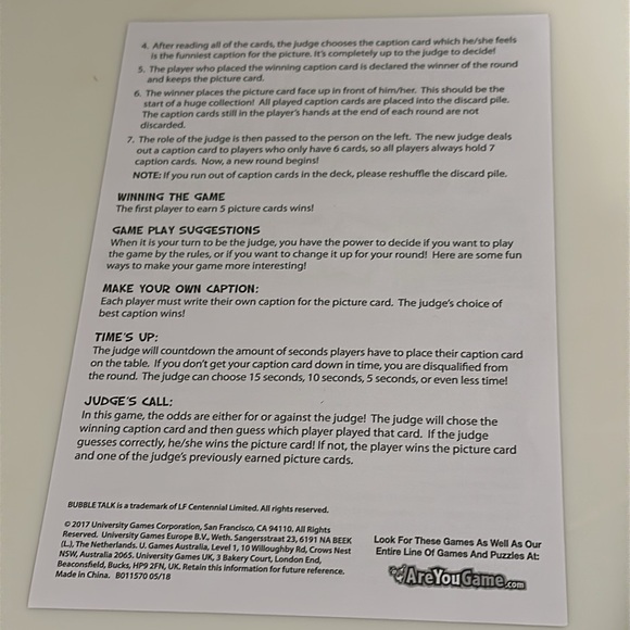 UNIVERSITY GAMES Bubble Talk - Crazy Caption Board Game - Complete - NWOT - Picture 7 of 9